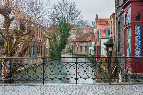 Brugge city on the rainy day, Brugge, Belgium. 