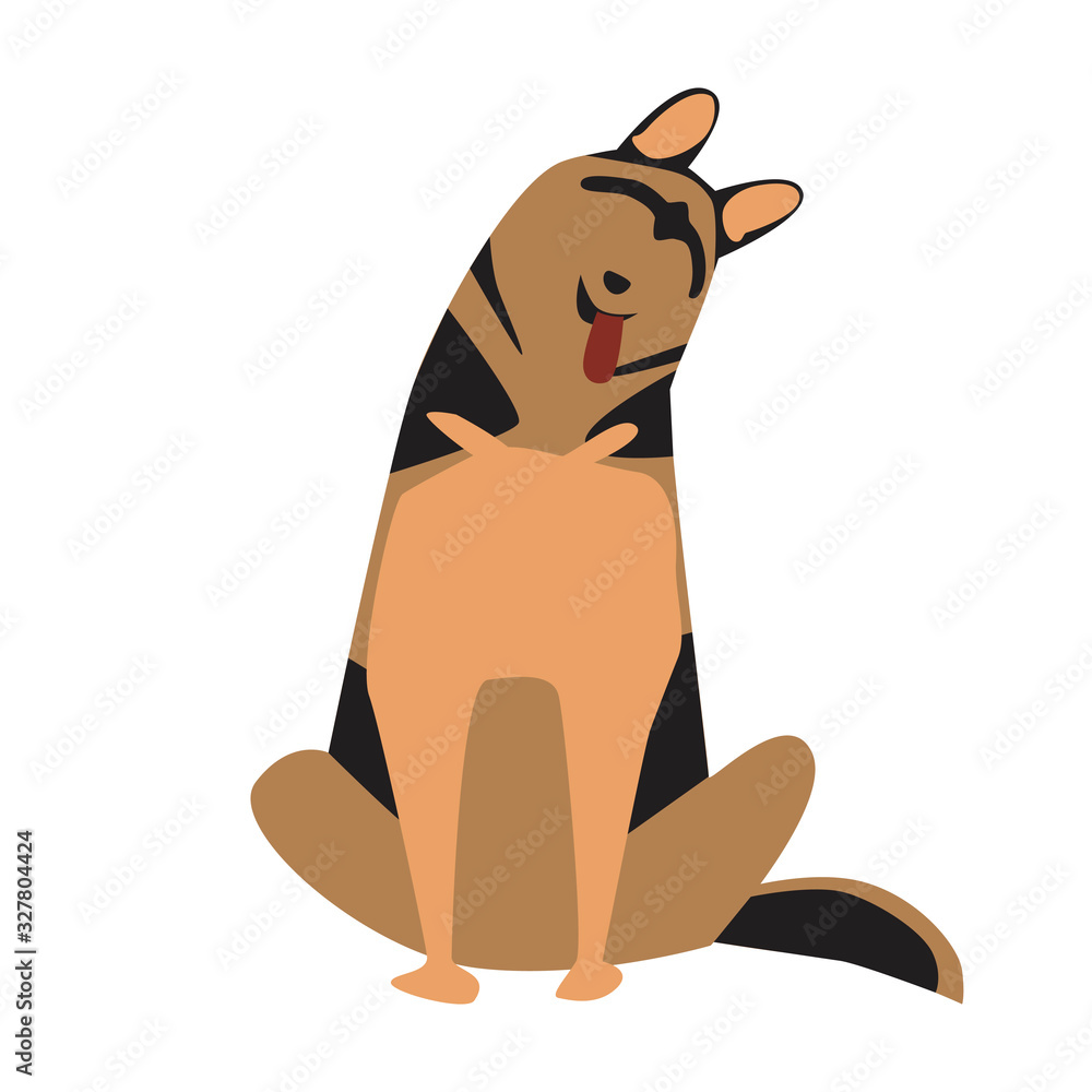 Obraz premium German shepherd isolated on a blue background as a character for children and baby, scandinavian vector stock illustration with doodle dog for print