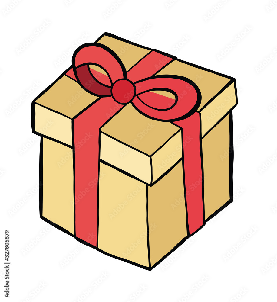 Vector hand drawn illustration of gift box.