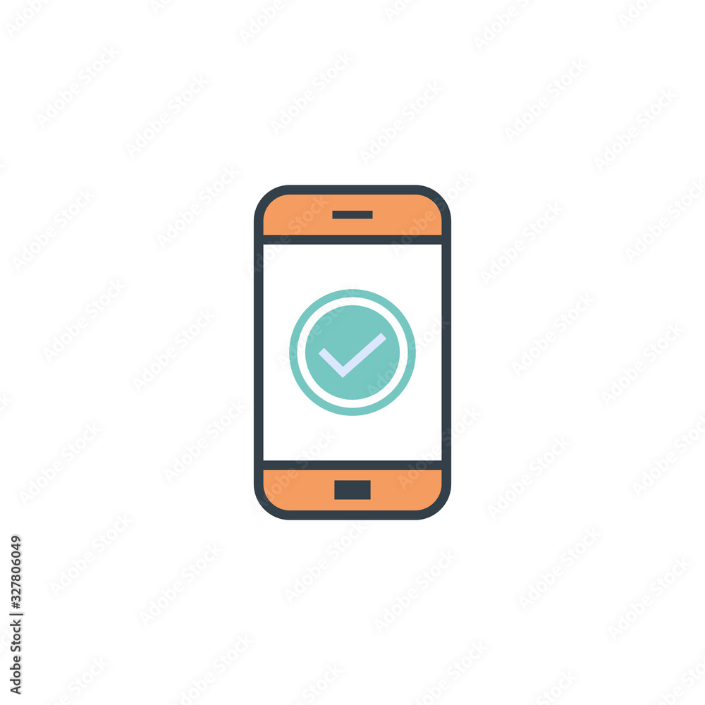 OK screen smartphone icon in flat design on white background OK screen smartphone icon in flat design on white background