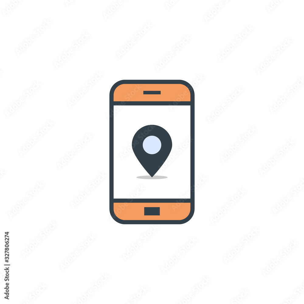 location pin on screen smartphone icon in flat design on white background location pin on screen smartphone icon in flat design on white background