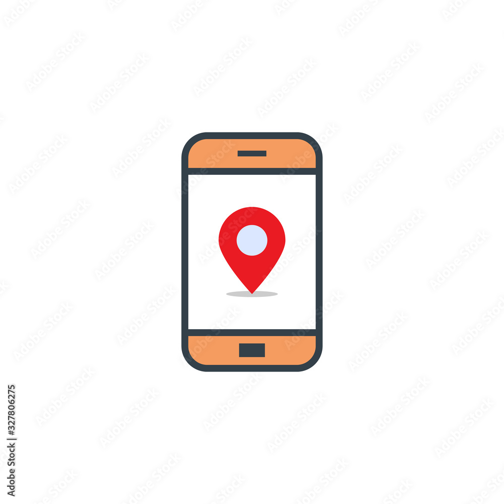 location pin red on screen smartphone icon in flat design on white background location pin red on screen smartphone icon in flat design on white background