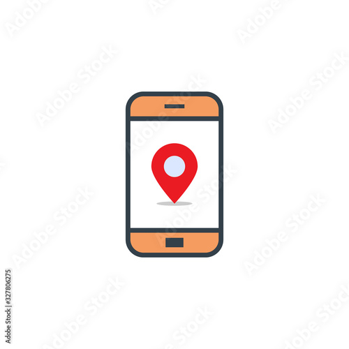 location pin red on screen smartphone icon in flat design on white background