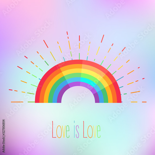 Rainbow with rays. Symbol of LGBT community. Gay Pride. Isolated vector illustration for t-shirts greeting cards, posters, patches, prints for clothes, emblems.