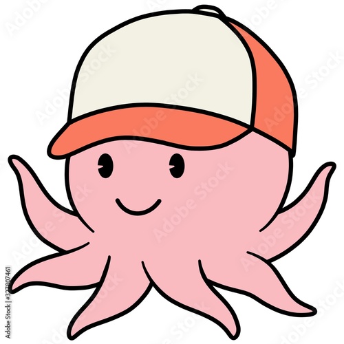 Cartoon octopus with a baseball cap