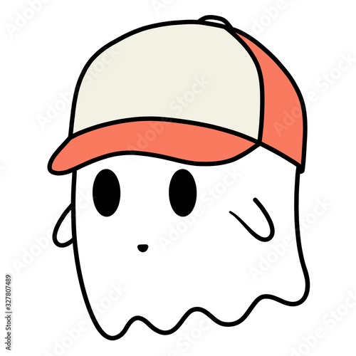 Cartoon ghost with a baseball cap
