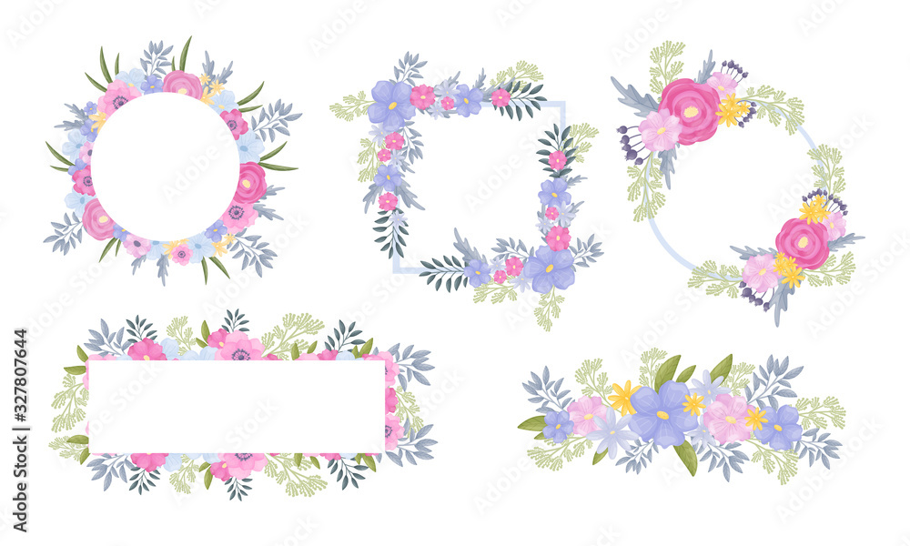 Floral Circular and Rectangular Frames and Borders Vector Set Floral Circular and Rectangular Frames and Borders Vector Set
