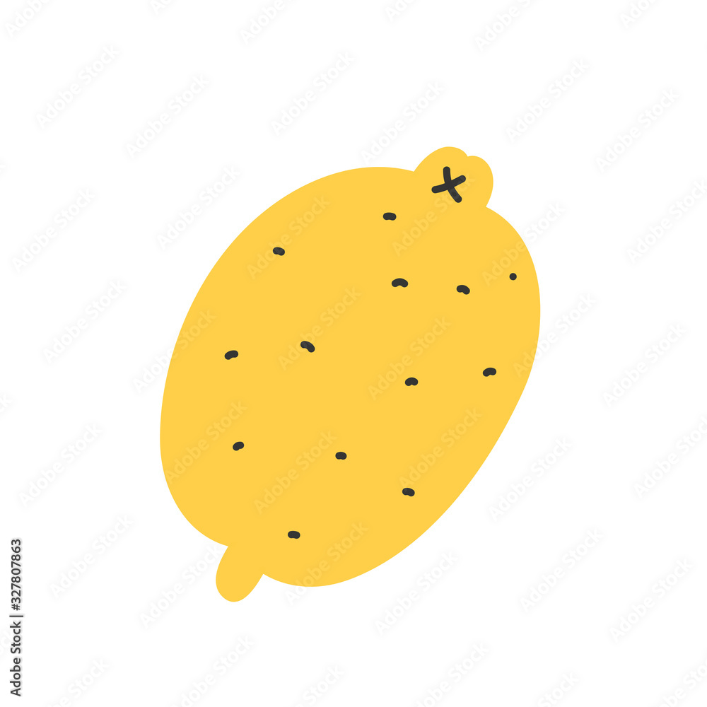 Whole lemon with icon isolated on white background. Cute hand drawn cartoon vector illustration. Juicy citrus fruit Whole lemon with icon isolated on white background. Cute hand drawn cartoon vector illustration. Juicy citrus fruit