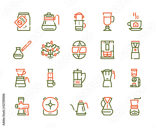 Third wave alternative coffee color icon set. Editable stroke.