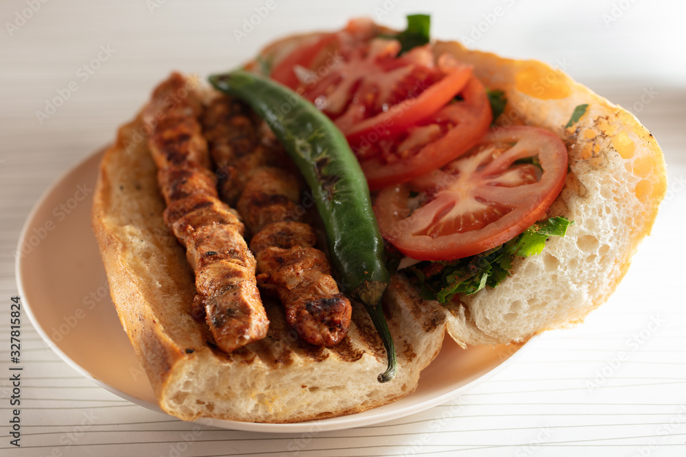 Traditional Grilled Chicken Skewers with Broiled Tomatoes and Peppers Traditional Grilled Chicken Skewers with Broiled Tomatoes and Peppers