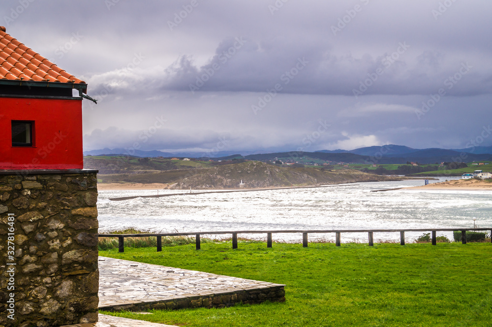 View of Suances Beach from El Torco, in stormy day, Cantabria, S