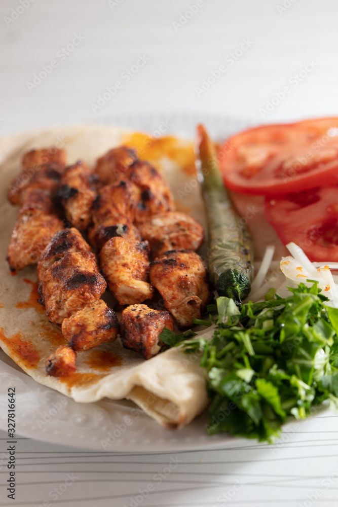 turkish chicken skewers on the lavas bread turkish chicken skewers on the lavas bread