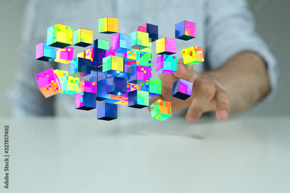 cloud connected to many objects on a virtual screen. cloud connected to many objects on a virtual screen.
