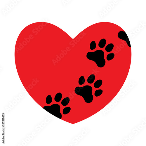Red heart with paw prints