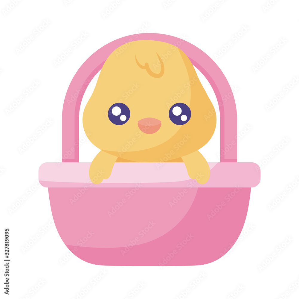 Naklejka premium Happy easter chick inside basket flat style icon vector design