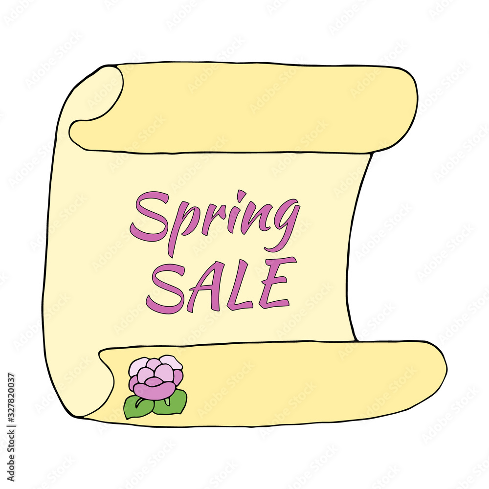 Spring Sale. Paper papyrus with flower template for sale, shopping flyers, labels. Paper with a pink rose. Spring Sale. Paper papyrus with flower template for sale, shopping flyers, labels. Paper with a pink rose.