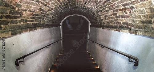 Quadro em tela horizontal dark staircase basement background horror mood scene