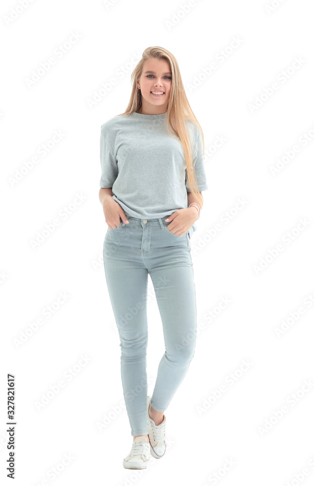 in full growth. a young woman in jeans and a t-shirt in full growth. a young woman in jeans and a t-shirt
