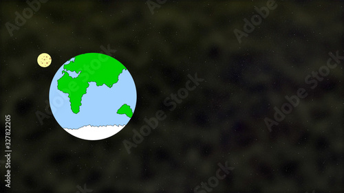 Moon orbitting around the earth in flat cartoon style.
