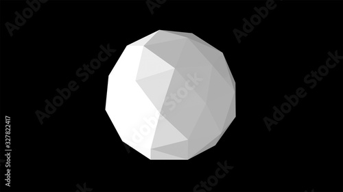 3D render of a spherical geometric white sphere consisting of a set of triangular segments over black background.