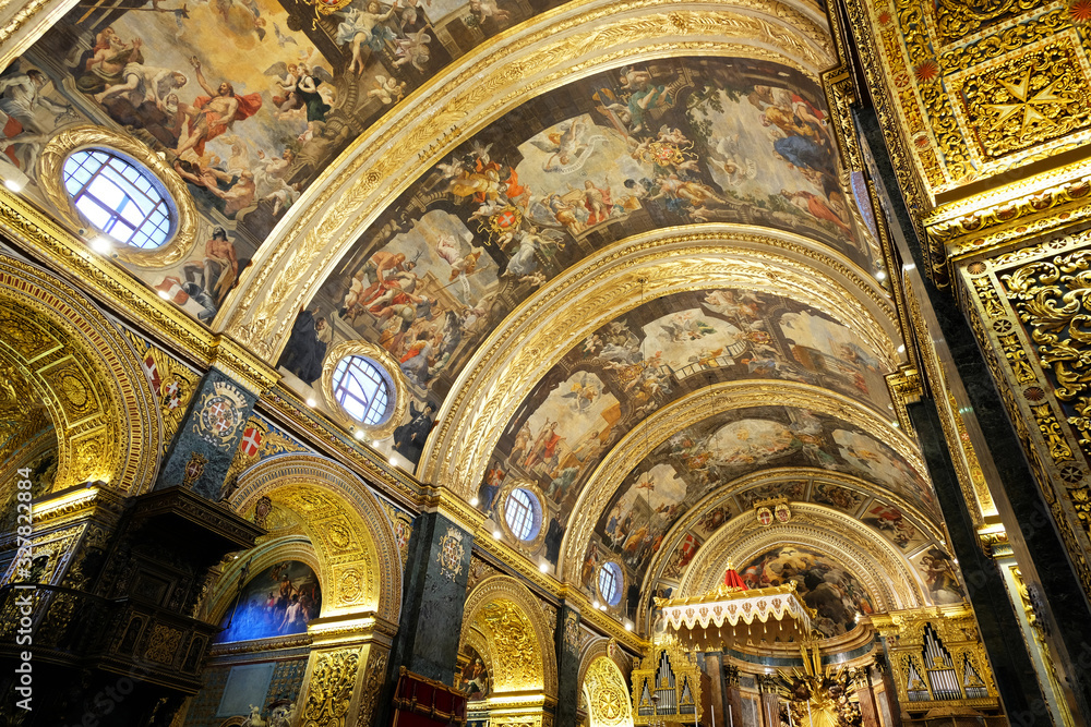 Valletta, Malta 02/50/2020 Baroque interior of St John the Baptist Cocathedral built by the Order of St John
