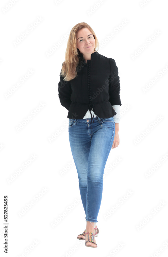 in full growth. smiling modern young woman in full growth. smiling modern young woman