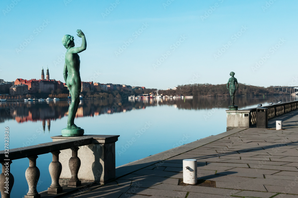 View from the waterfront of Stockholm Town Hall, close to Malaren Lake, Stockholm, Sweden.