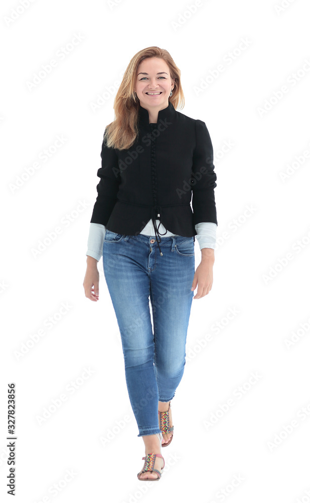 in full growth. smiling modern young woman in full growth. smiling modern young woman