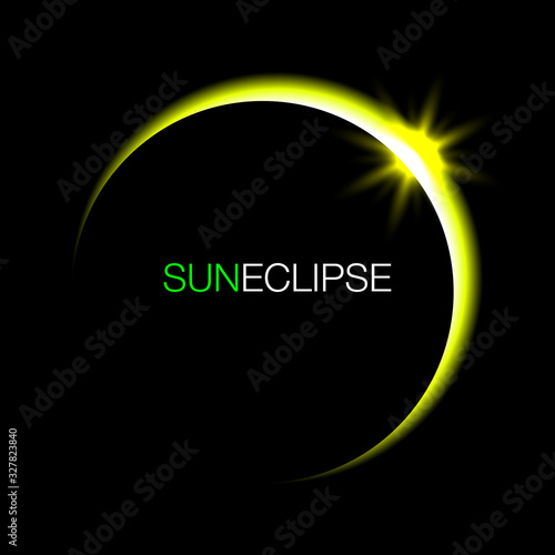Sun Eclipse vector illustratration.Total Eclipse of the Sun with Corona on dark background