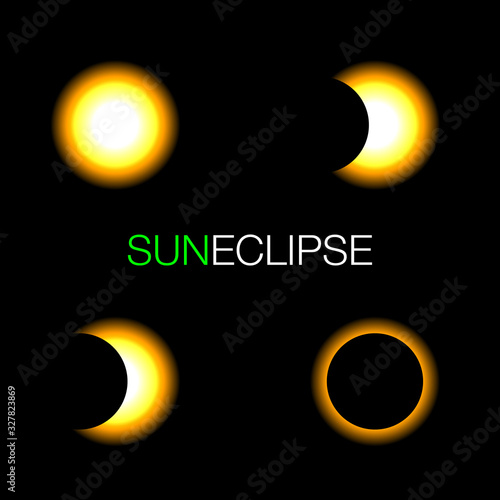 Sun Eclipse vector illustratration.Total Eclipse of the Sun with Corona on dark background