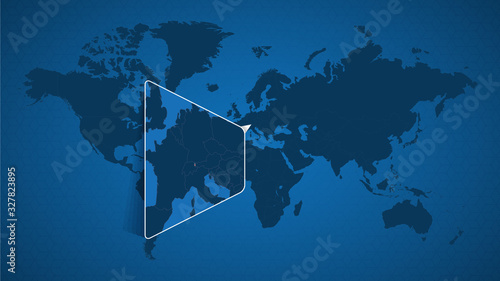 Detailed world map with pinned enlarged map of Liechtenstein and neighboring countries.