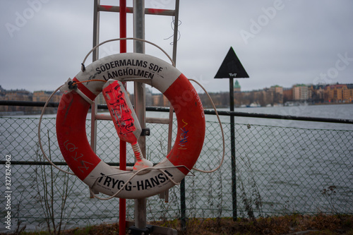 Life saving equipment in front of stockholm