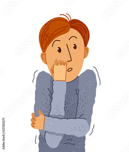 Scared young man feeling uncomfortable vector illustration, phobia paranoia anxiety or other psychical and psychological problems concept, bad emotions.