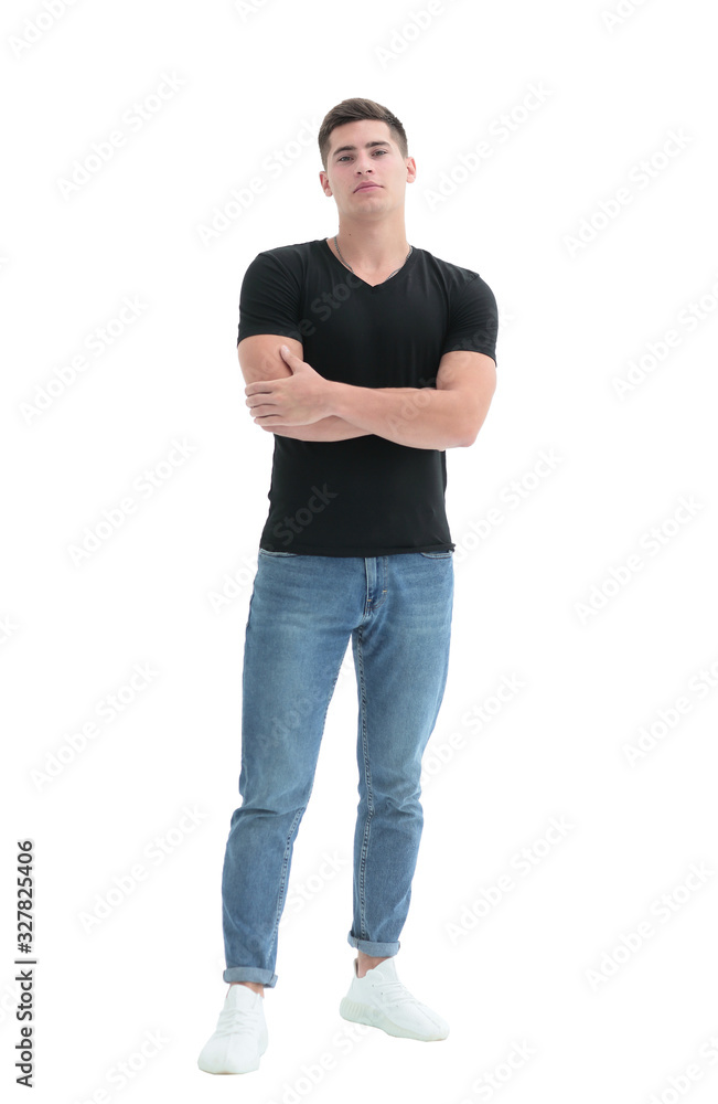 Fototapeta premium in full growth. casual guy in black t-shirt