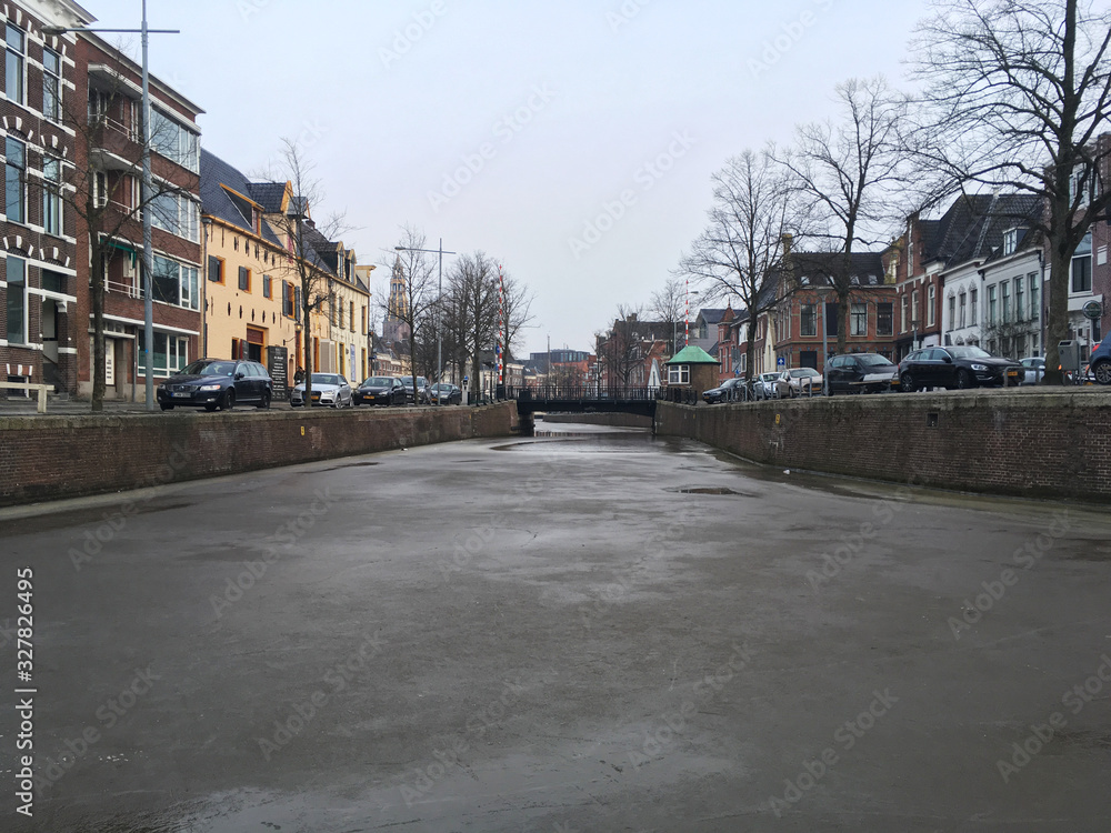 Frozen canals in Groningen, Netherlands