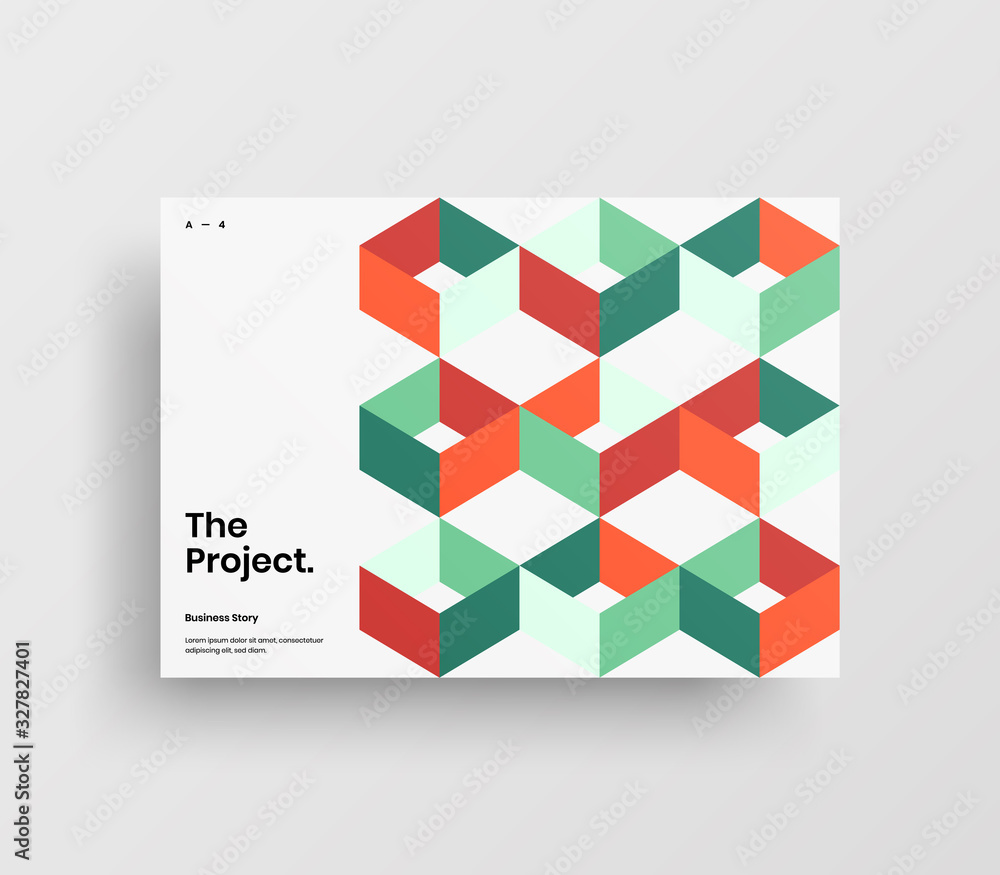 Fototapeta premium Creative business presentation vector A4 horizontal orientation front page mock up. Modern corporate report cover abstract geometric illustration design layout. Company identity brochure template.