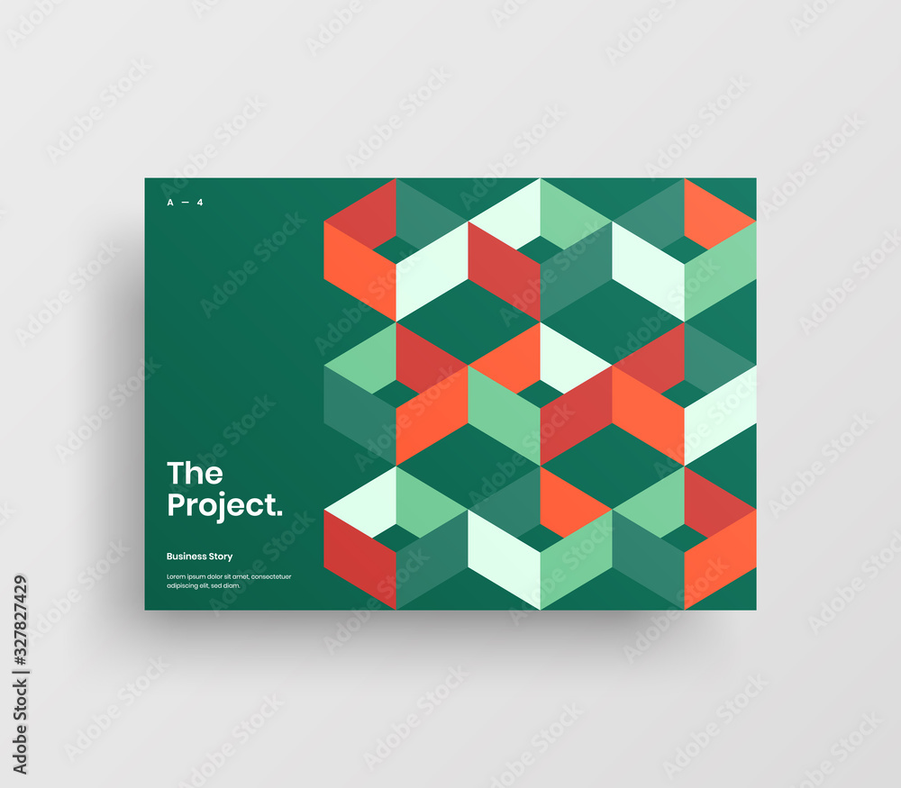 Fototapeta premium Creative business presentation vector A4 horizontal orientation front page mock up. Modern corporate report cover abstract geometric illustration design layout. Company identity brochure template.