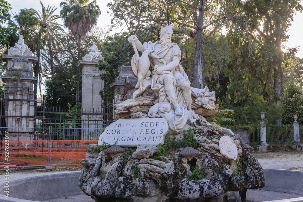 Genius of Palermo - Genio di Palermo fountain in Villa Giulia park also called Popolo park in Palermo, Sicili Island in Italy