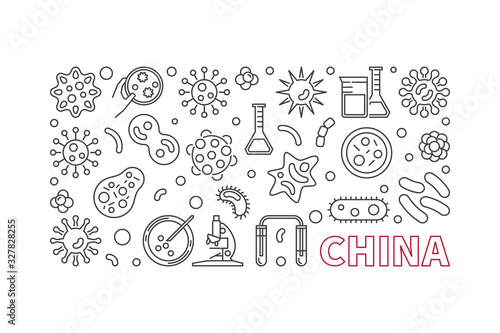 China Coronavirus vector concept outline minimal horizontal illustration or banner