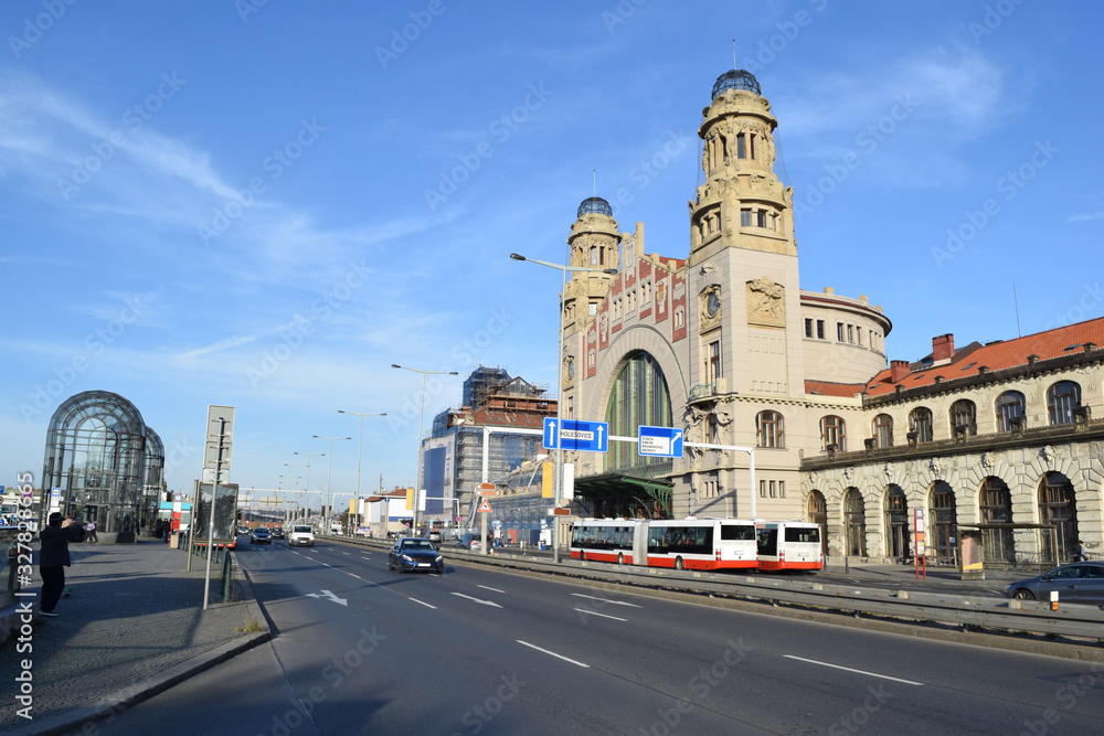 Bus stop in front of Prague Main Station, Prague, Czech Bus stop in front of Prague Main Station, Prague, Czech
