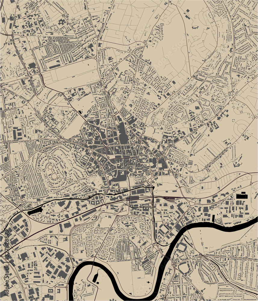 map of the city of Nottingham, Nottinghamshire, East Midlands, England, UK