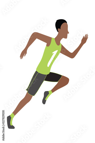Jpeg illustration of running man in flat design style. Sport. Run. Active fitness. Exercise and athlete. Variety of sport movements. Flat cartoon style. Side view. Simple design