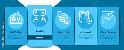 Interpreter Translator Onboarding Mobile App Page Screen Vector. Interpreter In Smartphone And Web Site, Laptop And Microphone, Language Linguist Concept Linear Pictograms. Color Contour Illustrations