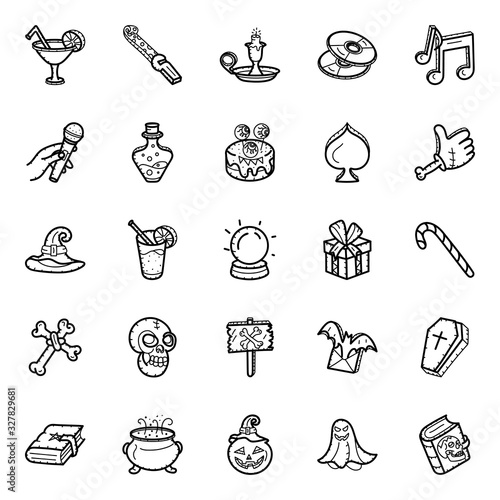  Halloween Accessories Doodle Icons Pack 