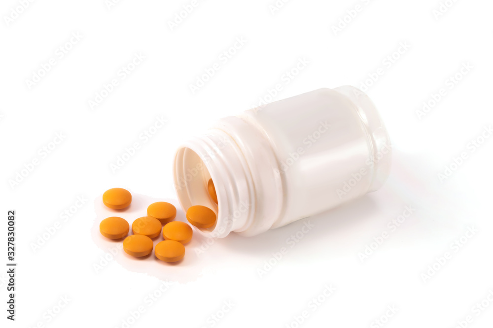 the pills spilled out of the plastic bottle isolated the pills spilled out of the plastic bottle isolated