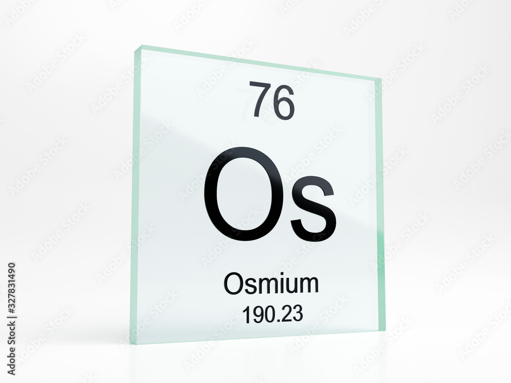 Osmium element symbol from periodic table on glass icon - realistic 3D render	
