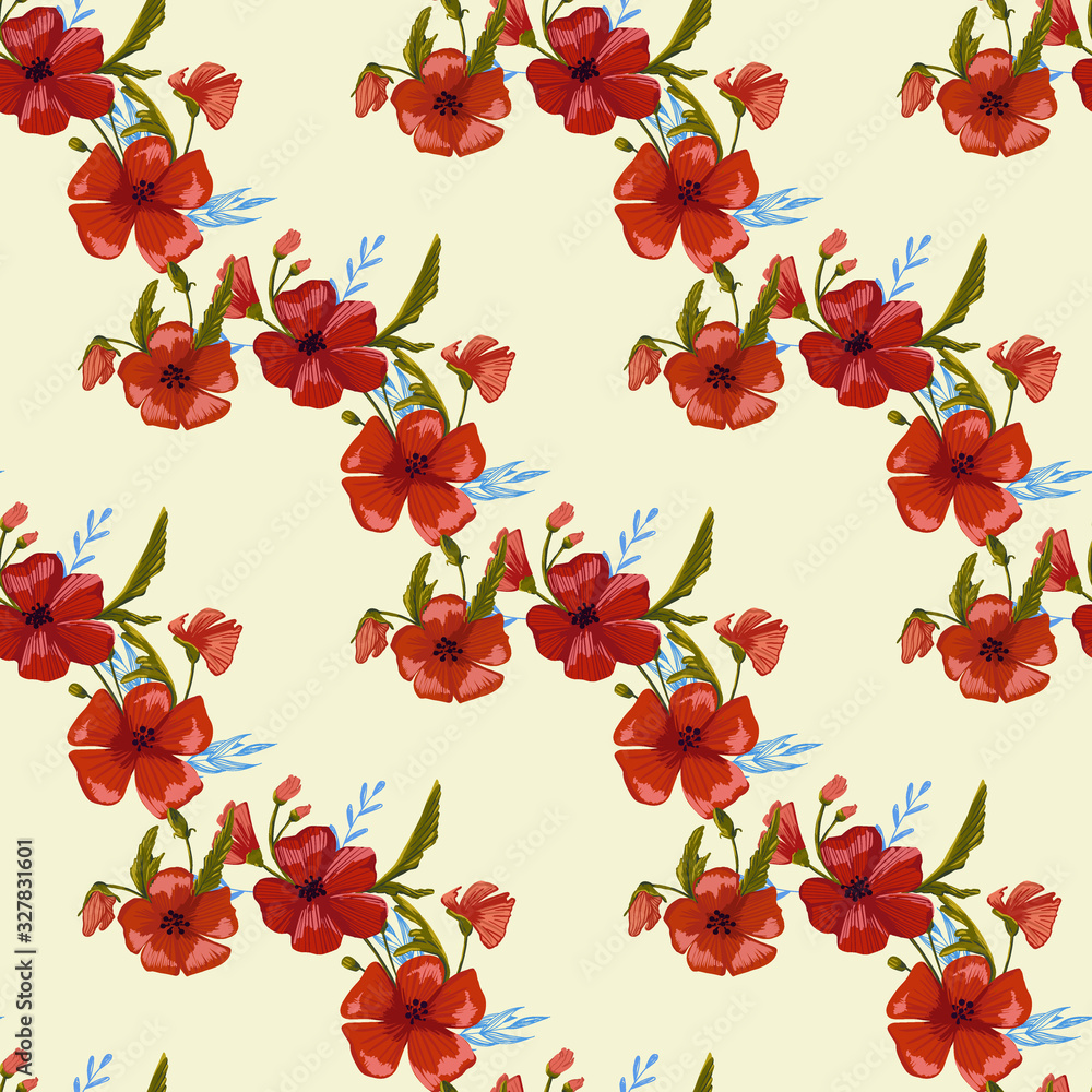 seamless pattern simple red poppies. Scattered red flowers vector pattern background seamless pattern simple red poppies. Scattered red flowers vector pattern background