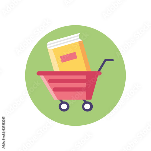 shopping cart with book icon, colorful block style