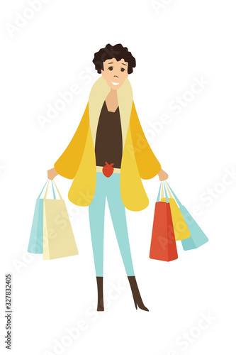 Jpeg cartoon Shopping People. Set Sale in Shop Concept Element. Flat design. Collection of women characters with gift boxes, paper bags. For sales and discounts