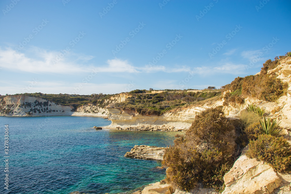 beautiful rocky coastline and sea Malta landscape